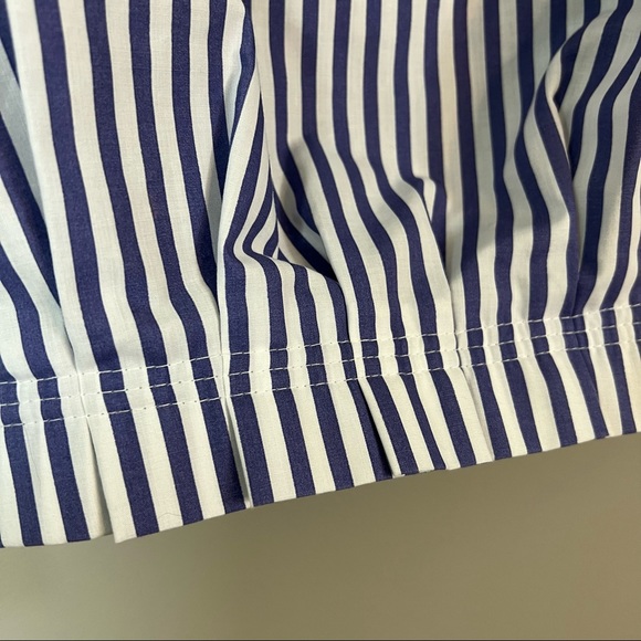 ZARA Basic Collection Blue Striped Blouse Off The Shoulder Crop Medium - Picture 6 of 8